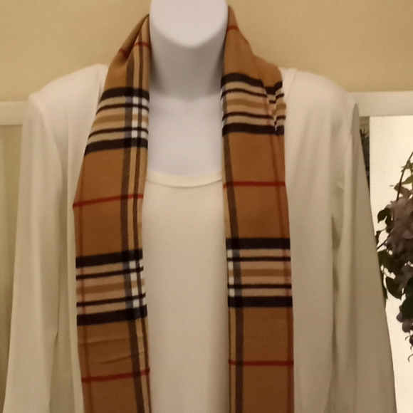 Xoxo, Carly Accessories - Camel Plaid Pashmina Cashmere Feel Scarf